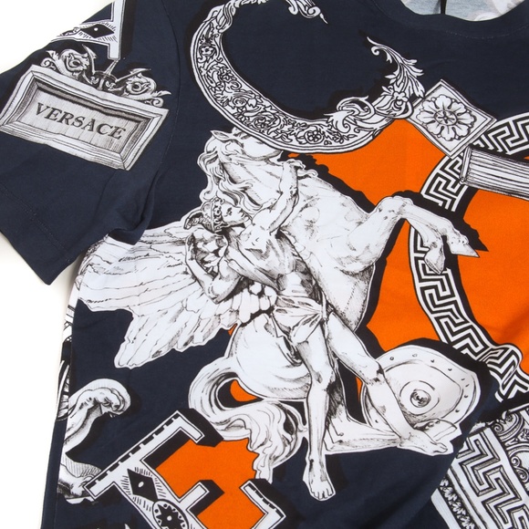 Versace NWT $695 Blue & Orange w/ White Medusa Tee - Picture 6 of 10
